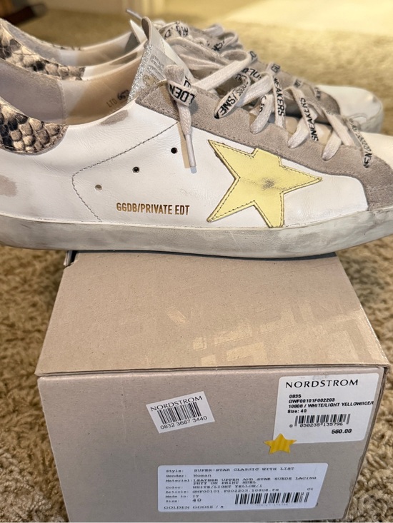 Golden Goose Shoes - Golden Goose White Leather Sneakers with Yellow Star and Snake-Print Heel